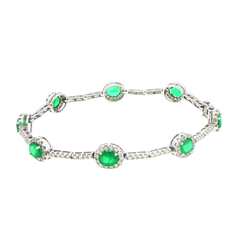 18ct White Gold Emerald and Diamond Halo Chain Bracelet - Valued at $14,175!