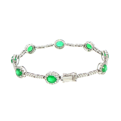 18ct White Gold Emerald and Diamond Halo Chain Bracelet - Valued at $14,175!