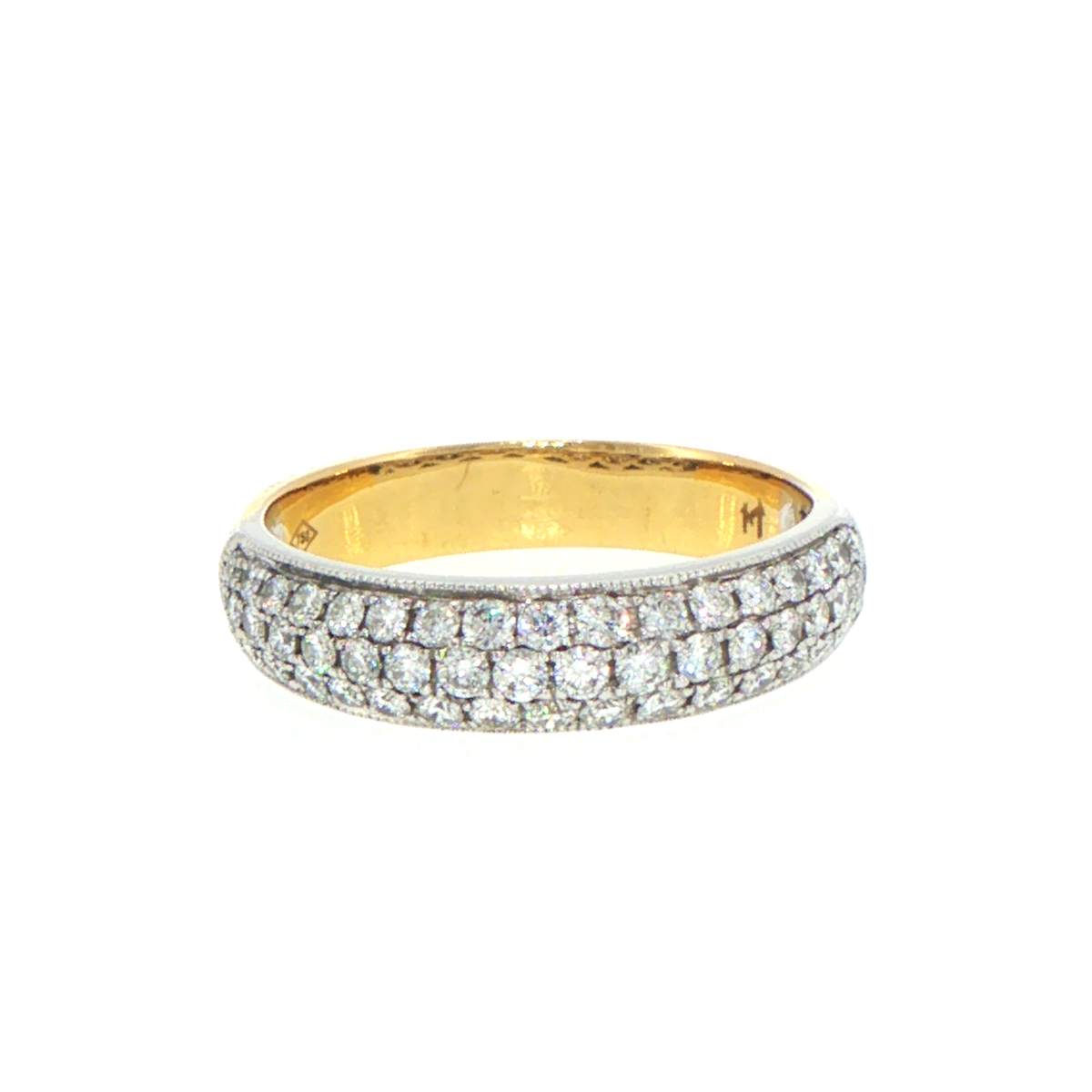 18ct Yellow Gold Three-Row Diamond Pavé Band Ring - Valued at $5,000!