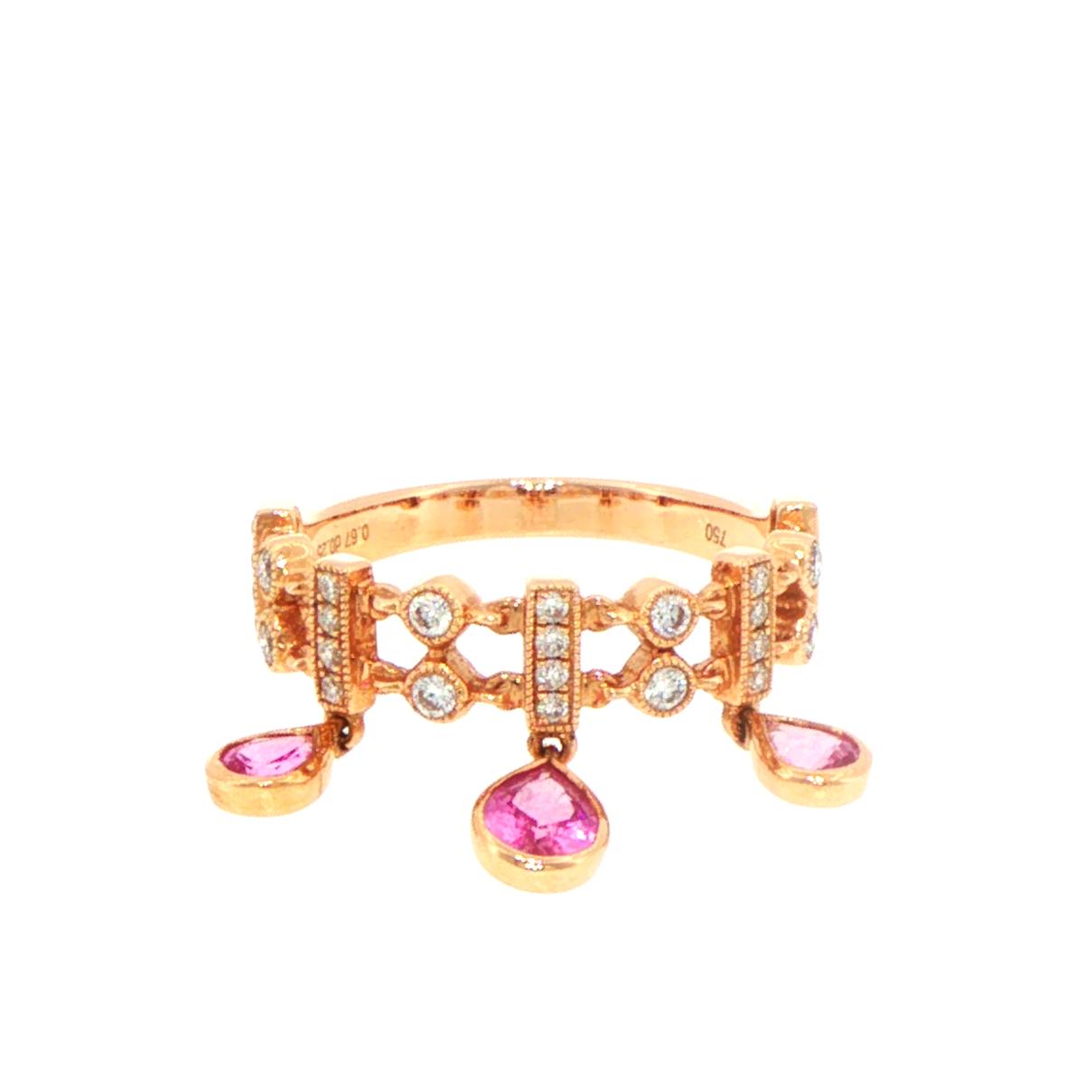 18ct Rose Gold Diamond Ring with Pear-Cut Dangle Pink Tourmaline - Valued at $4,290!