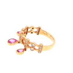 18ct Rose Gold Diamond Ring with Pear-Cut Dangle Pink Tourmaline - Valued at $4,290!