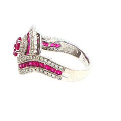 18ct White Gold Floral Swirl Pinkish-Red Ruby and Diamond Cocktail Ring - Valued at $8,390!