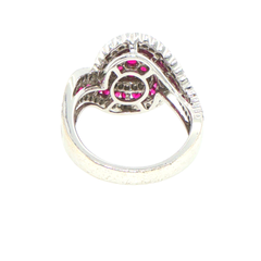 18ct White Gold Floral Swirl Pinkish-Red Ruby and Diamond Cocktail Ring - Valued at $8,390!