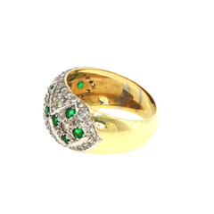 18ct Yellow Gold Pave Diamond and Emerald Quilted Dome Cocktail Ring - Valued at $8,595!