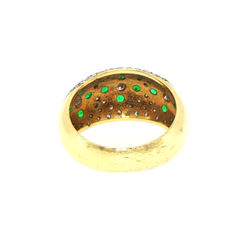 18ct Yellow Gold Pave Diamond and Emerald Quilted Dome Cocktail Ring - Valued at $8,595!