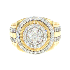 9ct Yellow Gold Diamond Cluster Statement Signet Ring - Valued at $9,590