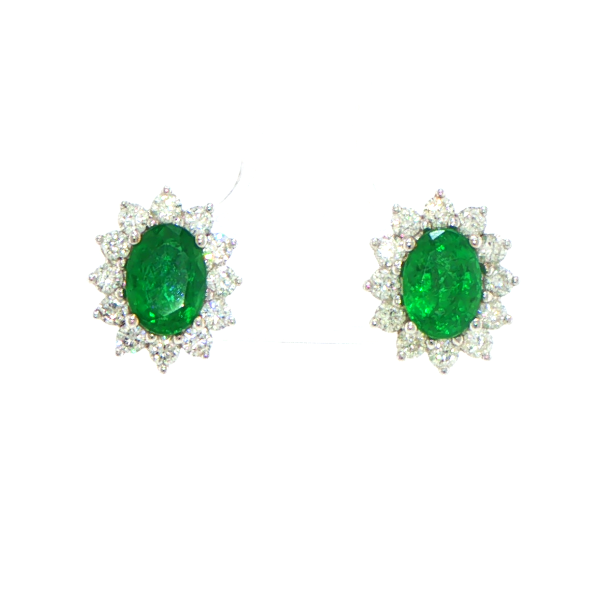 18ct White Gold Emerald and Diamond Cluster Earrings - Valued at $11,000!