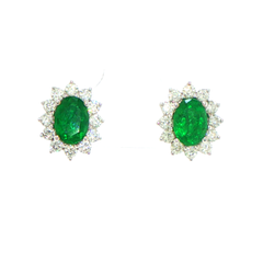 18ct White Gold Emerald and Diamond Cluster Earrings - Valued at $11,000!