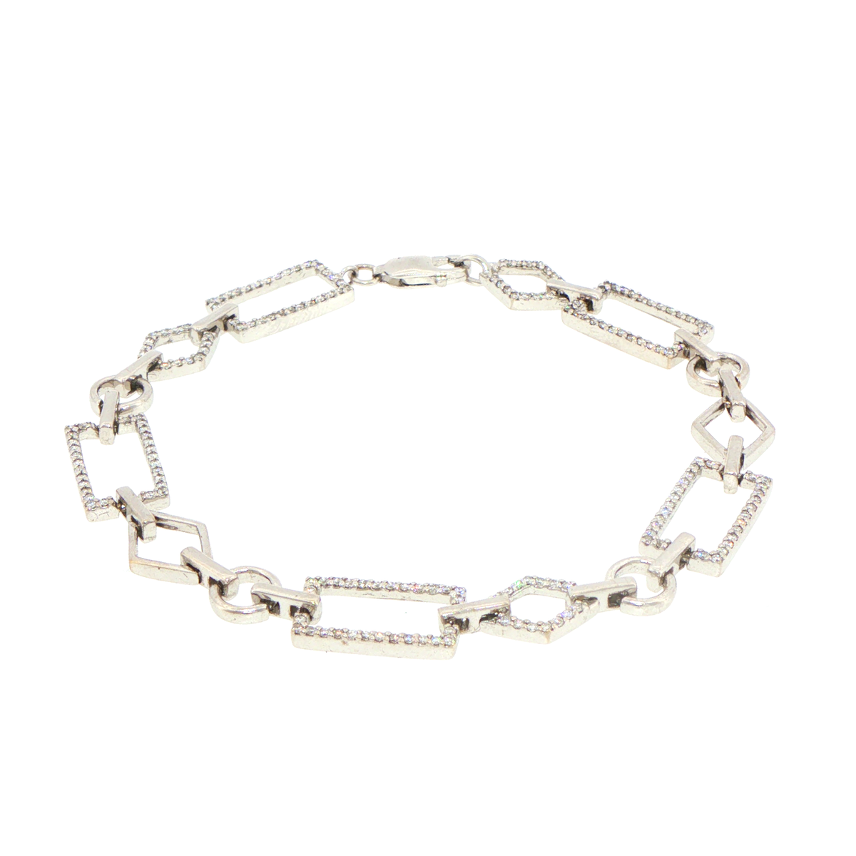 18ct White Gold Geometric Diamond Link Chain Bracelet - Valued at $9,190!