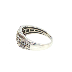10ct White Gold Multi-Row Baguette and Round Diamond Band Ring