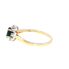 9ct Yellow Gold Marquise Deep Blue Sapphire Halo and Diamond Ring