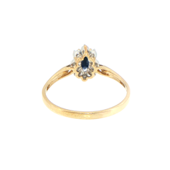 9ct Yellow Gold Marquise Deep Blue Sapphire Halo and Diamond Ring