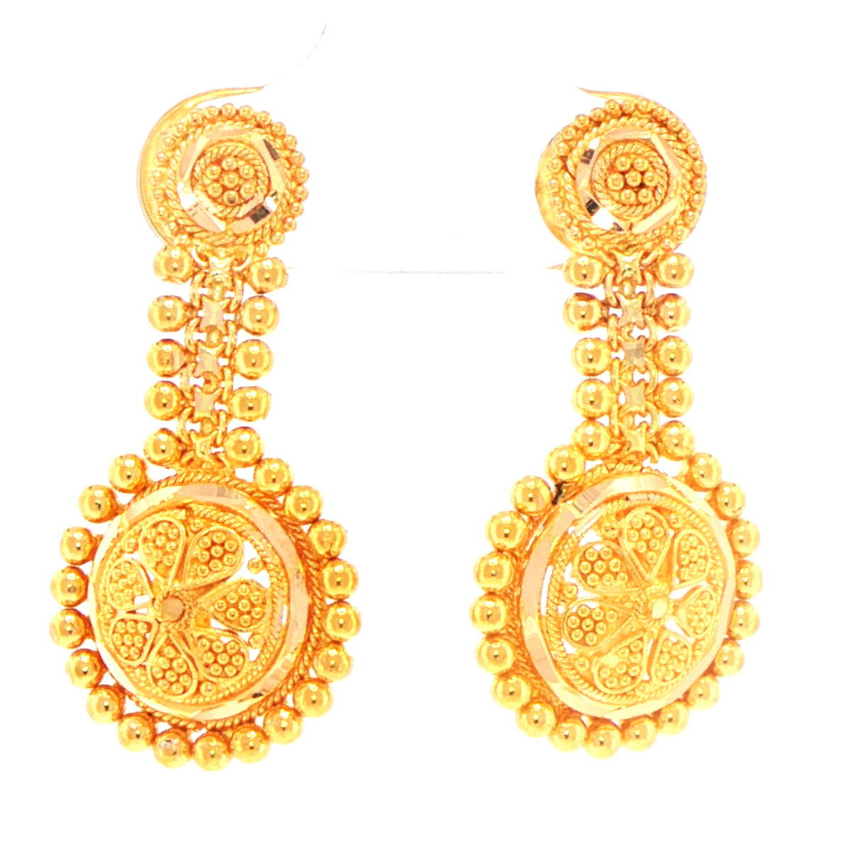 21ct Yellow Gold Filigree Floral Rawa Drop Earrings