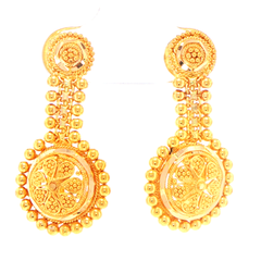 21ct Yellow Gold Filigree Floral Rawa Drop Earrings