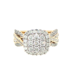 9ct Yellow Gold 1.00CT TDW Diamond Cluster Twisted Shank Ring