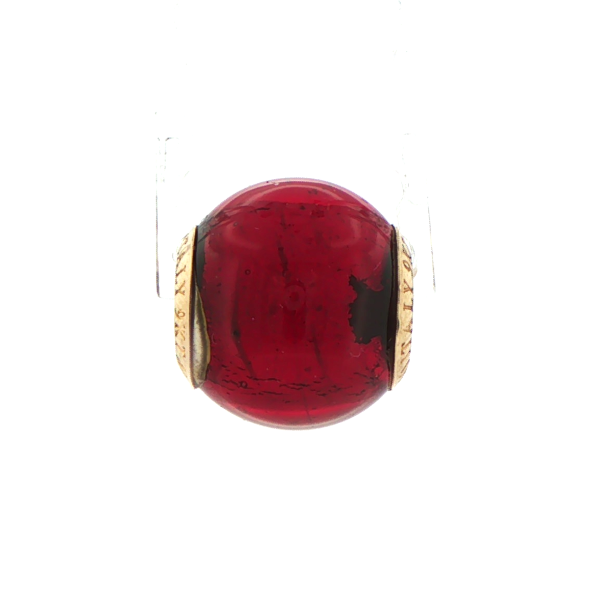 9k Gold Red Murano Glass Ball Charm Bead