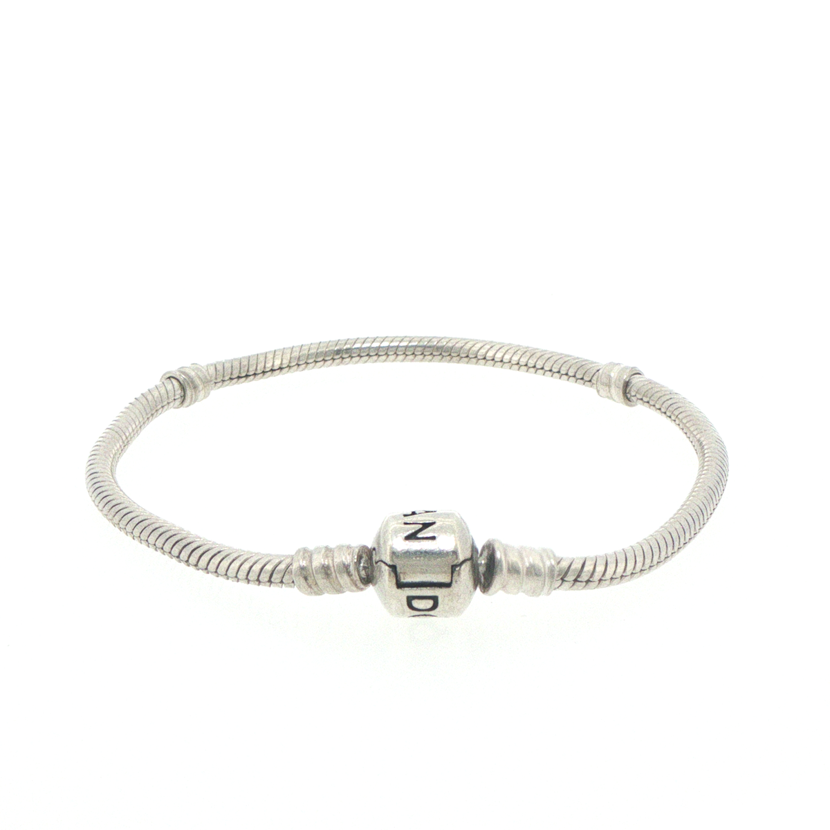 Pandora 925 Silver Barrel Clasp Snake Chain Bracelet