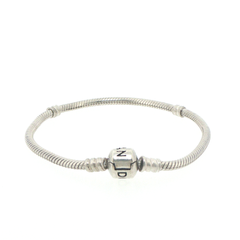 Pandora 925 Silver Barrel Clasp Snake Chain Bracelet