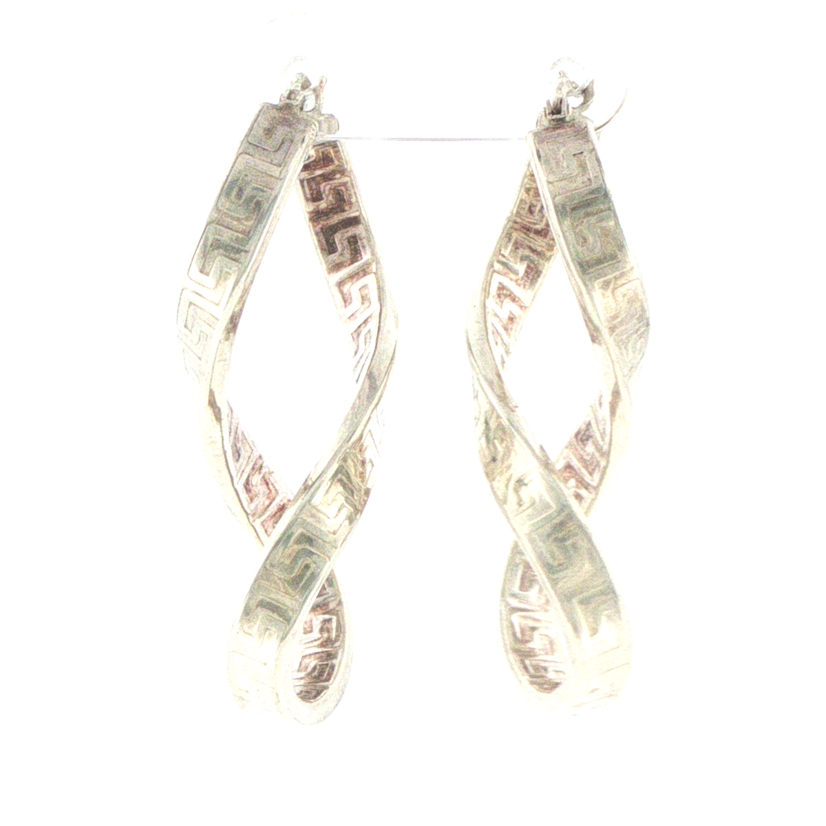Silver 925 Greek Key Inifinity Twist Hoop Earrings