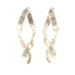 Silver 925 Greek Key Inifinity Twist Hoop Earrings