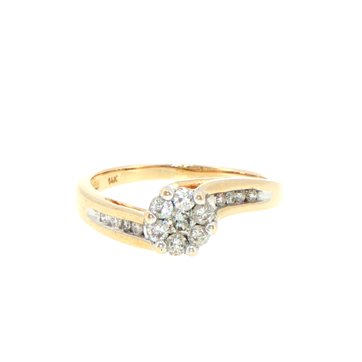 14ct Yellow Gold Diamond Bypass Cluster Ring