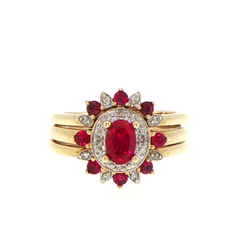 9ct Yellow Gold Red Multistone and Diamond Cluster Ring