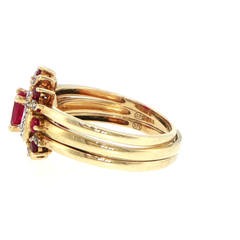 9ct Yellow Gold Red Multistone and Diamond Cluster Ring