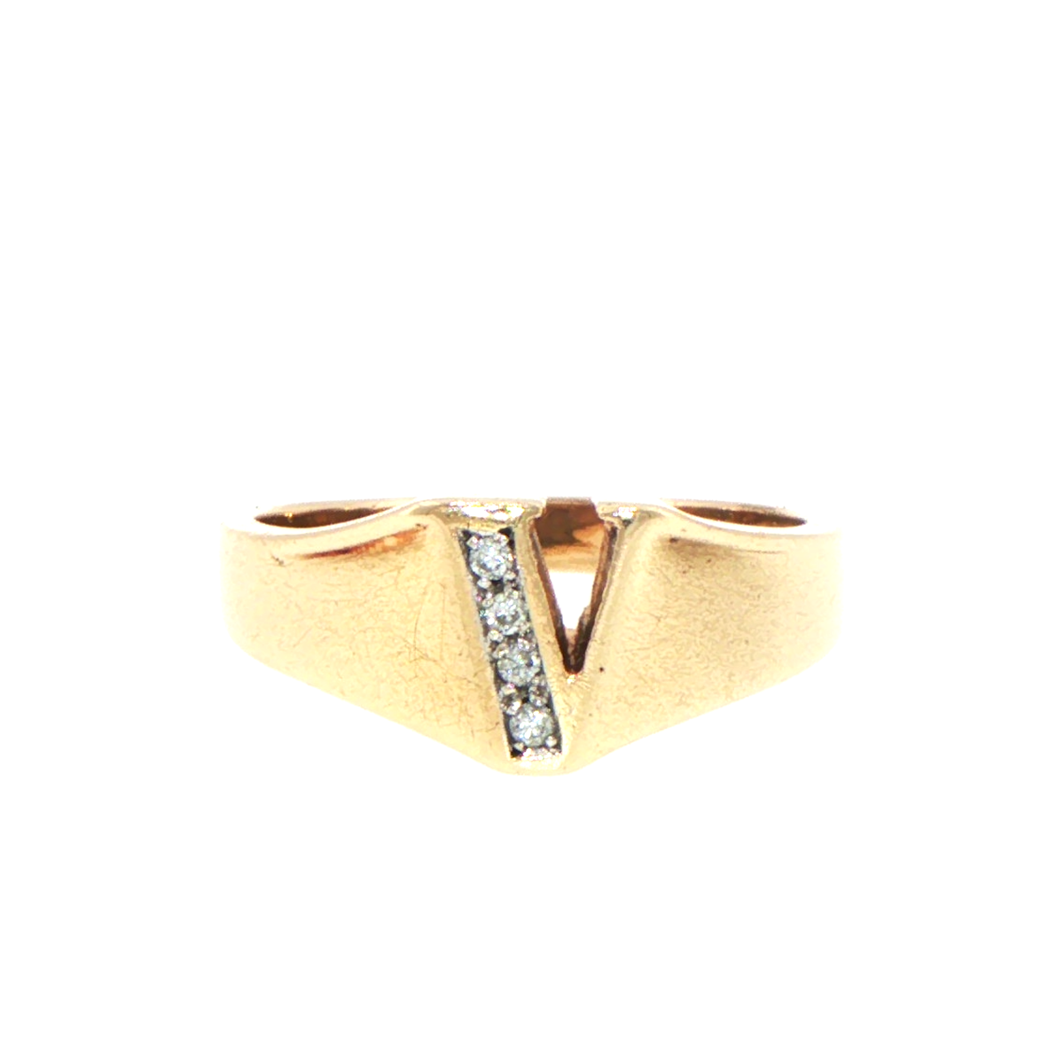 9ct Yellow Gold Letter V Diamond Accent Band Ring