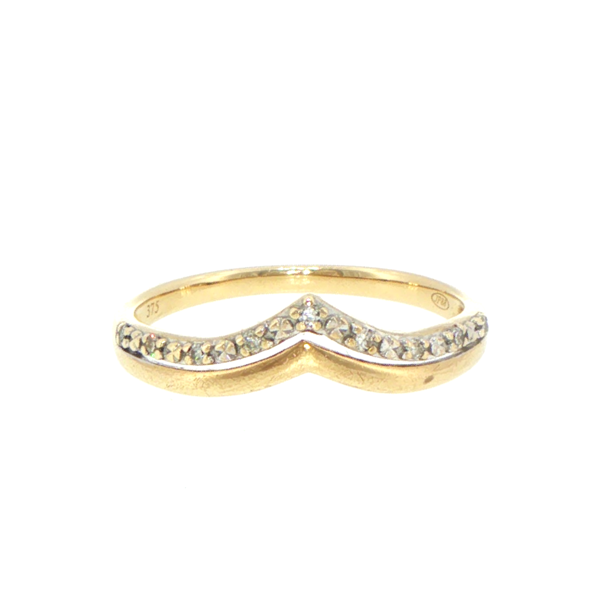 9ct Yellow Gold Diamond Accent Chevron Band Ring