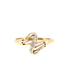 9ct Yellow Gold Diamond Bypass Ring with Openwork Shoulders