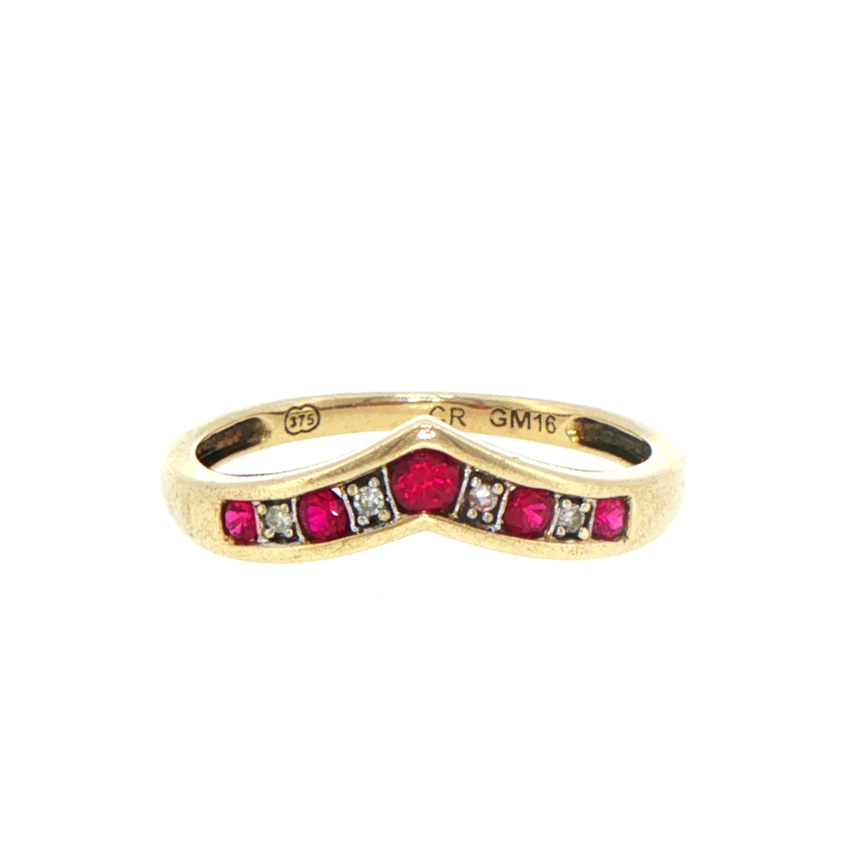 9ct Yellow Gold Chevron Created Ruby and Diamond Ring
