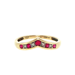9ct Yellow Gold Chevron Created Ruby and Diamond Ring
