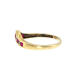 9ct Yellow Gold Chevron Created Ruby and Diamond Ring