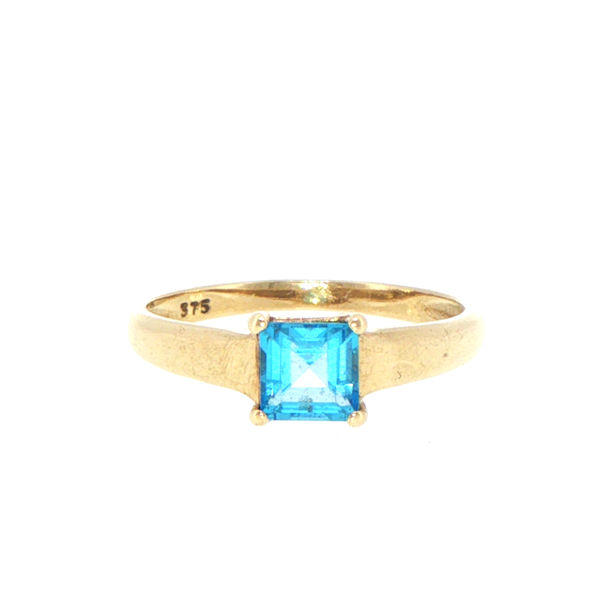 9ct Yellow Gold Square Cut Blue Solitaire Ring
