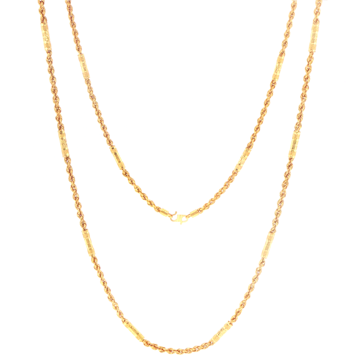 22ct Yellow Gold Rope Chain Necklace with Textured Bar Stations