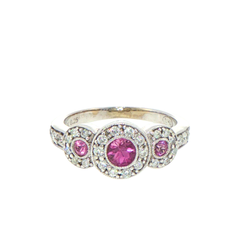 10ct White Gold Vivid Pink Sapphire and Diamond Halo Multi-Stone Ring