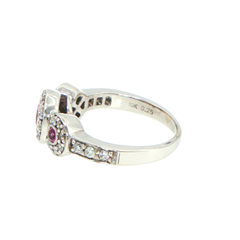 10ct White Gold Vivid Pink Sapphire and Diamond Halo Multi-Stone Ring