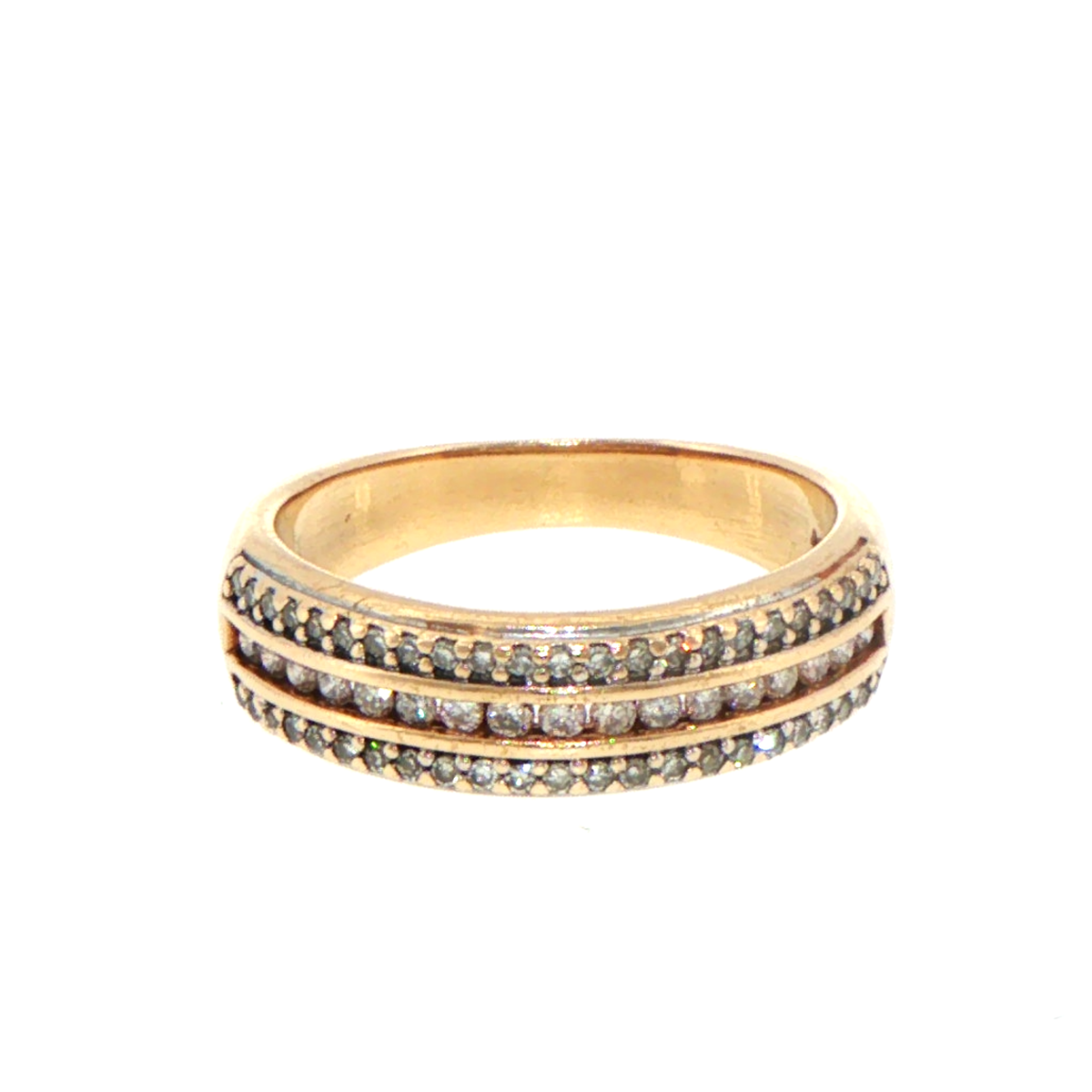 10ct Yellow Gold Three-Row Diamond Band Ring