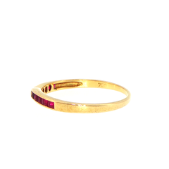 18ct Yellow Gold Ruby Channel Set Band Ring with Diamond Accent
