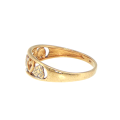9ct Yellow Gold Openwork Heart Band Ring with Diamond Accent