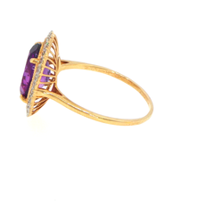 14ct Yellow Gold Oval Amethyst Cocktail Ring with Openwork Halo Valuation $2275