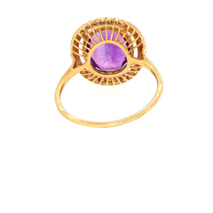 14ct Yellow Gold Oval Amethyst Cocktail Ring with Openwork Halo Valuation $2275