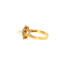 14ct Yellow Gold Pearl Cocktail Ring with Starburst Halo