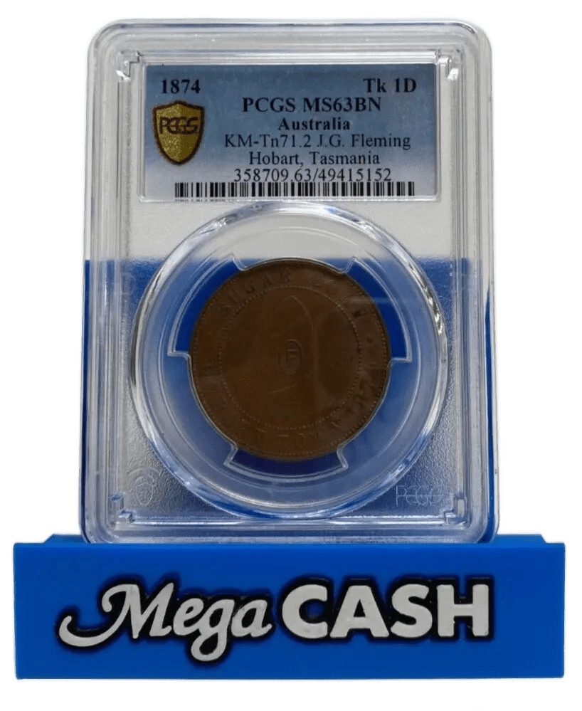 1874 KM - Tn71.2 J.G. Fleming Hobart, Tasmania Tk 1D Token R137 - PCGS MS63BN - Mega Cash Sydney