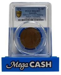 1874 KM - Tn71.2 J.G. Fleming Hobart, Tasmania Tk 1D Token R137 - PCGS MS63BN - Mega Cash Sydney