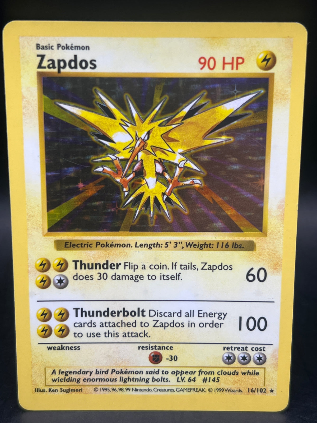 Zapdos Holo 16/102 Shadowless Base  Set