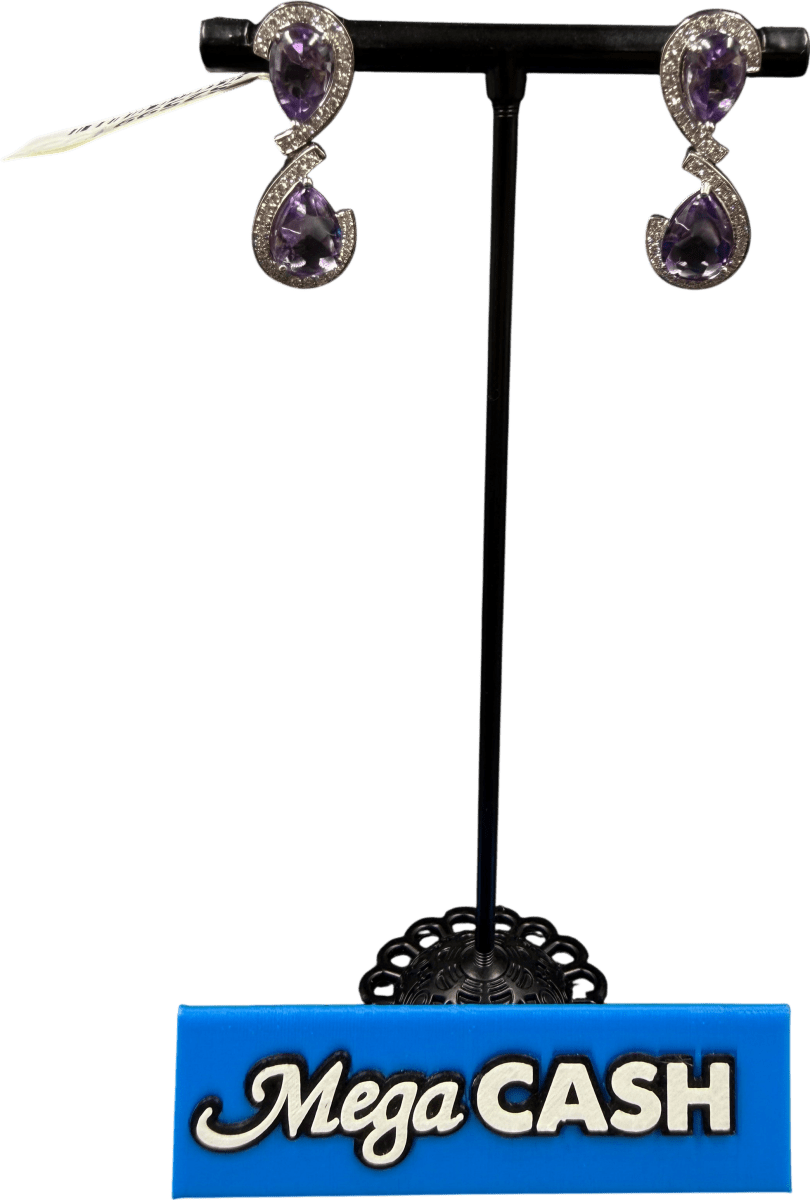 18ct Diamond/Amethyst White Gold Earrings 6.5gms - Mega Cash Sydney