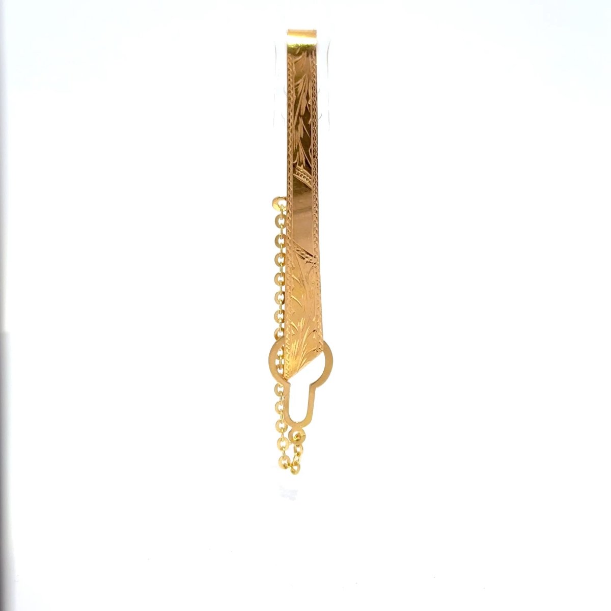 18ct Engraved Yellow Gold Tie Clip with Safety Chain - Mega Cash Sydney
