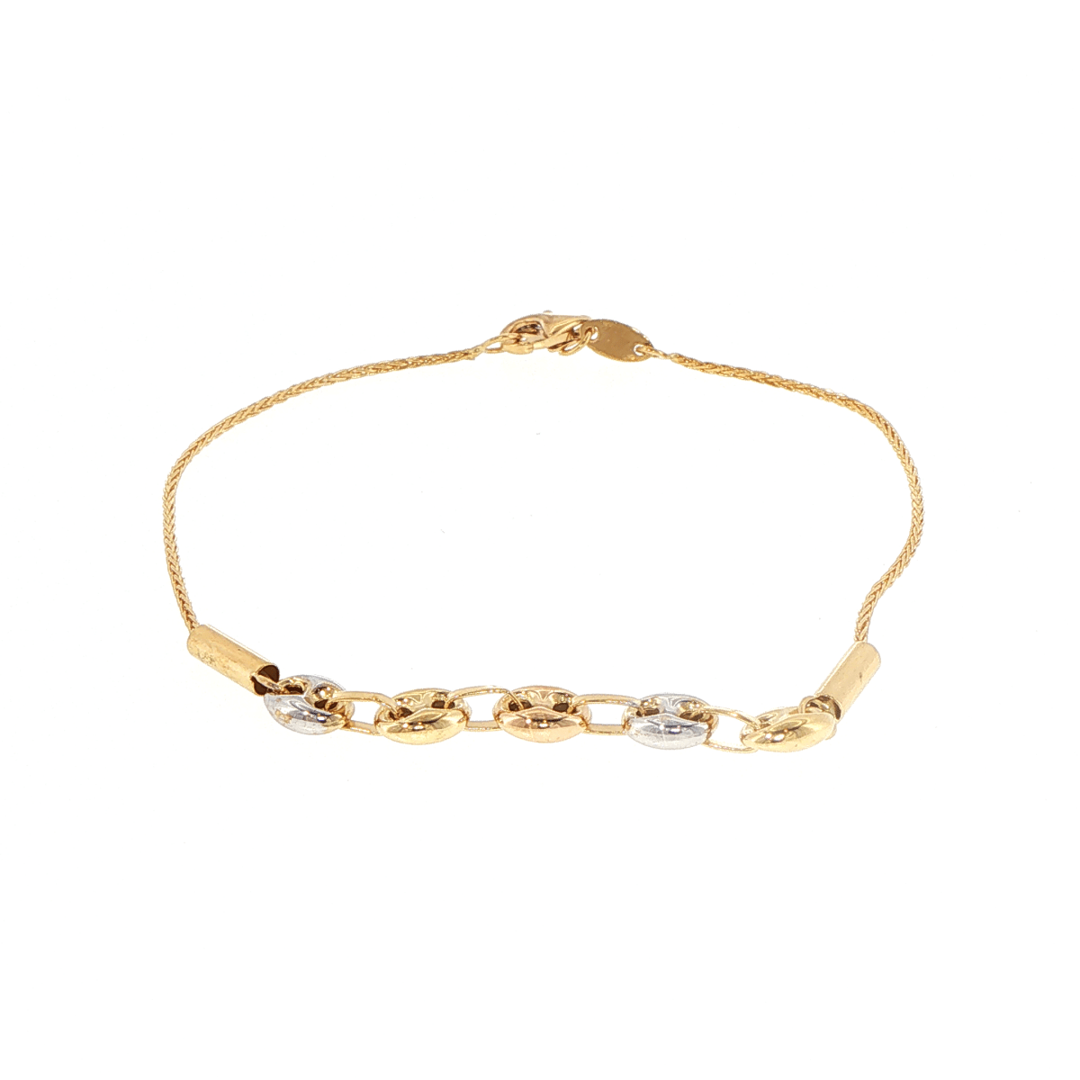 18ct Gold Tri-Color Coffee Bean Link Chain Bracelet - Mega Cash Sydney