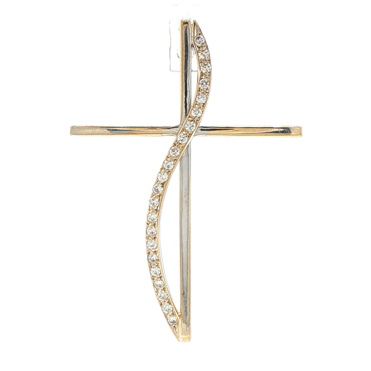 18ct Ribbon Cross Pendant in White Gold with Cubic Zirconia - Mega Cash Sydney